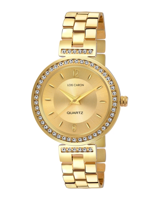 LOIS CARON Women Gold-Toned Embellished Dial & Gold-Plated Stainless Steel Bracelet Style Straps Analogue Watch
LOIS CARON Women Gold-Toned Embellished Dial & Gold-Plated Stainless Steel Bracelet Style Straps Analogue Watch