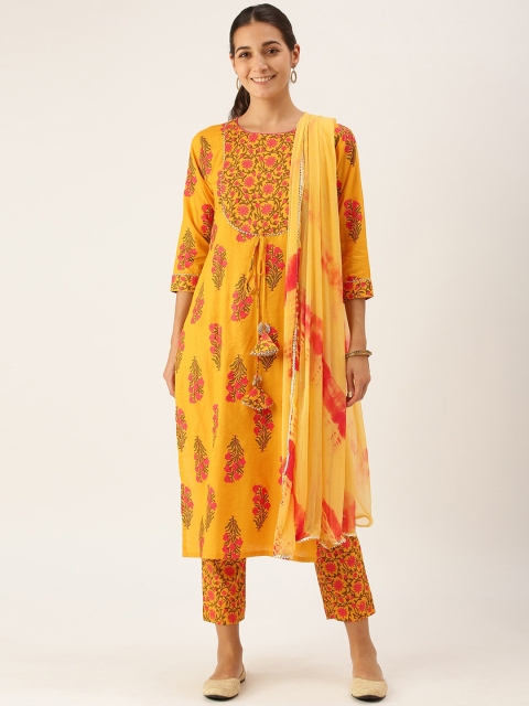 Somras Women Yellow & Pink Ethnic Motifs Printed Pure Cotton Kurta with Trousers & Dupatta
Somras Women Yellow & Pink Ethnic Motifs Printed Pure Cotton Kurta with Trousers & Dupatta