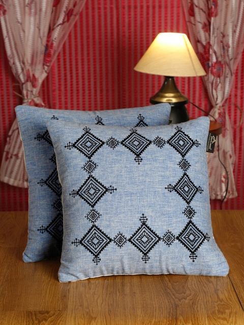 HOSTA HOMES Set Of 2 Blue & Black Geometric Embroidered Pure Cotton Square Cushion Covers
HOSTA HOMES Set Of 2 Blue & Black Geometric Embroidered Pure Cotton Square Cushion Covers