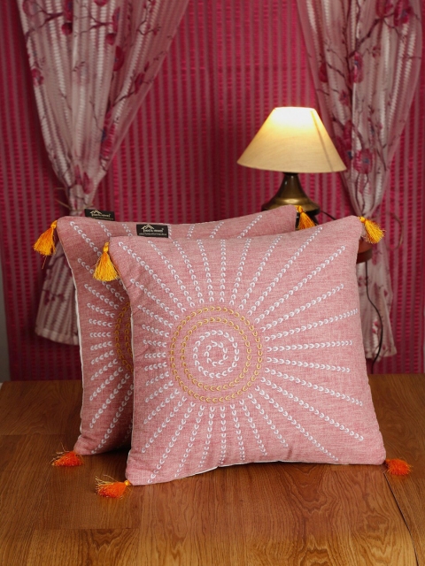 HOSTA HOMES Set Of 2 Pink & White Geometric Embroidered Pure Cotton Square Cushion Covers
HOSTA HOMES Set Of 2 Pink & White Geometric Embroidered Pure Cotton Square Cushion Covers