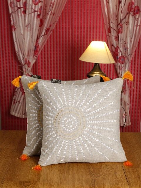 HOSTA HOMES Set Of 2 Beige & White Geometric Embroidered Pure Cotton Square Cushion Covers
HOSTA HOMES Set Of 2 Beige & White Geometric Embroidered Pure Cotton Square Cushion Covers