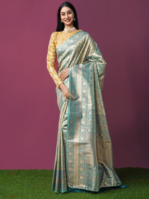 Unnati Silks Turquoise Blue & Gold-Toned Ethnic Motifs Woven Design Kanjeevaram Saree
Unnati Silks Turquoise Blue & Gold-Toned Ethnic Motifs Woven Design Kanjeevaram Saree