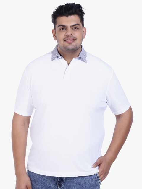 Santonio Men Plus Size White Polo Collar Pure Cotton T-shirt