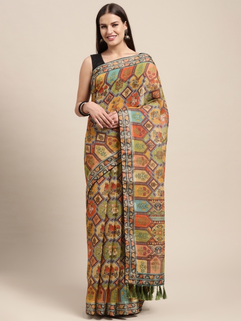 VASTRANAND Yellow & Multicoloured Kalamkari Sequinned Linen Blend Block Print Saree
VASTRANAND Yellow & Multicoloured Kalamkari Sequinned Linen Blend Block Print Saree