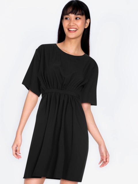 ZALORA BASICS Women Black Short Sleeve A-Line Dress