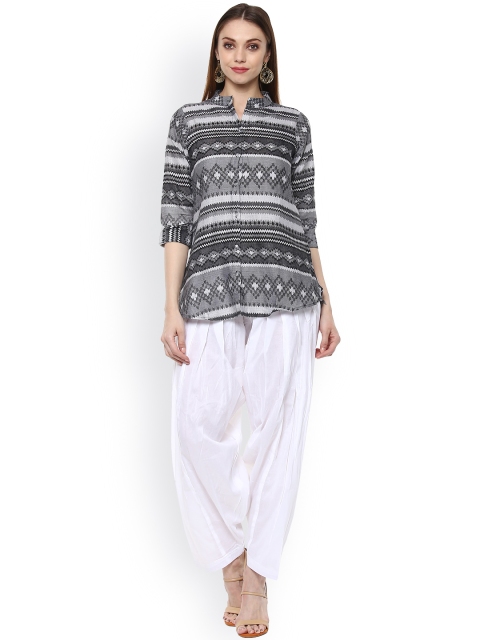 Libas Grey & White Printed Kurti with Patiala