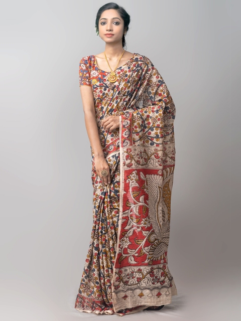 Unnati Silks Cream & Maroon Kalamkari Printed Pure Cotton Kanjeevaram Handloom Saree
Unnati Silks Cream & Maroon Kalamkari Printed Pure Cotton Kanjeevaram Handloom Saree