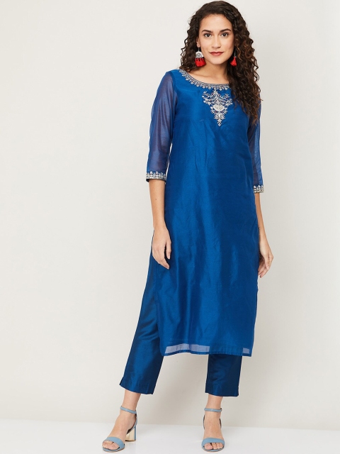 Melange by Lifestyle Women Blue Floral Yoke Design Kurta with Trousers & With Dupatta
Melange by Lifestyle Women Blue Floral Yoke Design Kurta with Trousers & With Dupatta