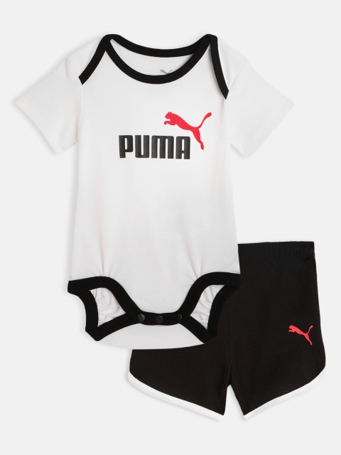 Puma Unisex Infant White & Black Minicats Printed Knitted T-shirt with Shorts