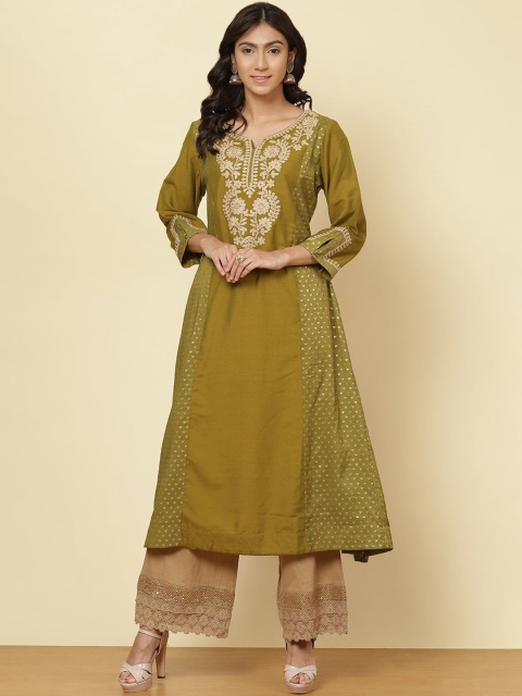 Lakshita Women Olive Green & Gold-Toned Ethnic Motifs Embroidered Chikankari Kurta
Lakshita Women Olive Green & Gold-Toned Ethnic Motifs Embroidered Chikankari Kurta