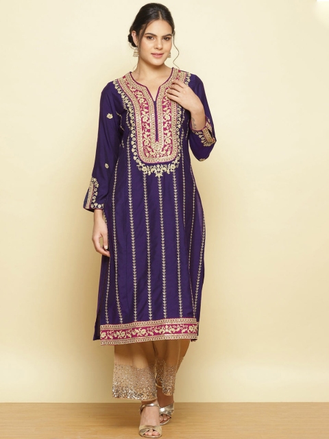 Lakshita Women Purple & Gold-Toned Ethnic Motifs Embroidered Thread Work Cotton Kurta
Lakshita Women Purple & Gold-Toned Ethnic Motifs Embroidered Thread Work Cotton Kurta