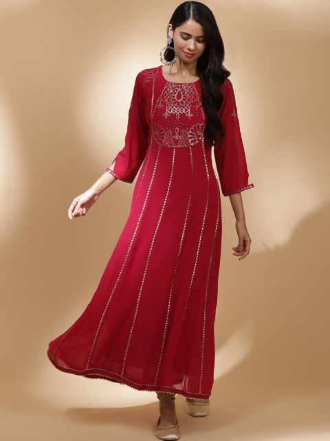 Lakshita Women Pink & Gold-Toned Ethnic Motifs Embroidered Thread Work Cotton Kurta
Lakshita Women Pink & Gold-Toned Ethnic Motifs Embroidered Thread Work Cotton Kurta