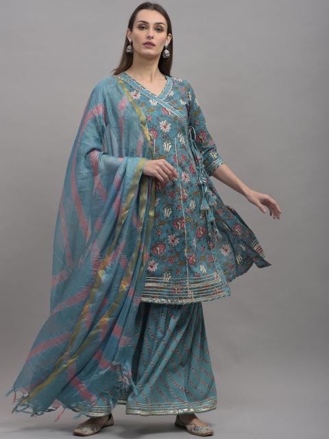 KALINI Women Turquoise Blue Ethnic Motifs Pure Cotton Kurta with Sharara & & With Dupatta
KALINI Women Turquoise Blue Ethnic Motifs Pure Cotton Kurta with Sharara & & With Dupatta