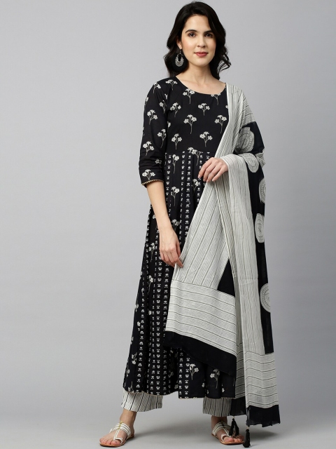 FASHOR Women Black Ethnic Motifs Printed Pure Cotton Kurta with Trousers & With Dupatta
FASHOR Women Black Ethnic Motifs Printed Pure Cotton Kurta with Trousers & With Dupatta