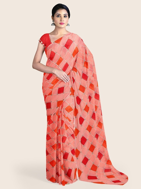 Pothys Pink & Red Checked Saree