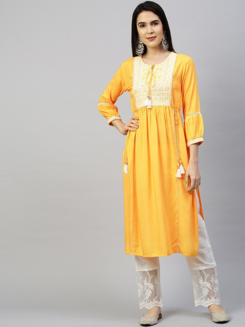 FASHOR Women Yellow & White Floral Yoke Design Keyhole Neck Thread Work Anarkali Kurta
FASHOR Women Yellow & White Floral Yoke Design Keyhole Neck Thread Work Anarkali Kurta