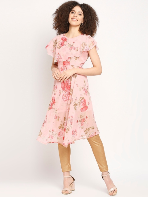 Ira Soleil Women Pink Floral Printed Kurta with Trousers