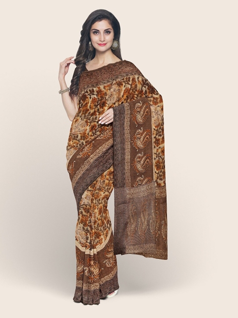 Pothys Brown & Beige Floral Printed Saree