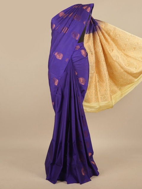Pothys Blue & Cream-Coloured Paisley Zari Art Silk Saree