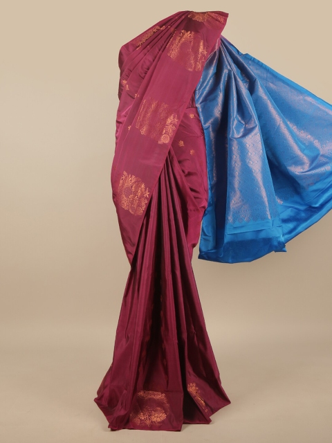 Pothys Purple & Blue Floral Woven Design Art Silk Saree