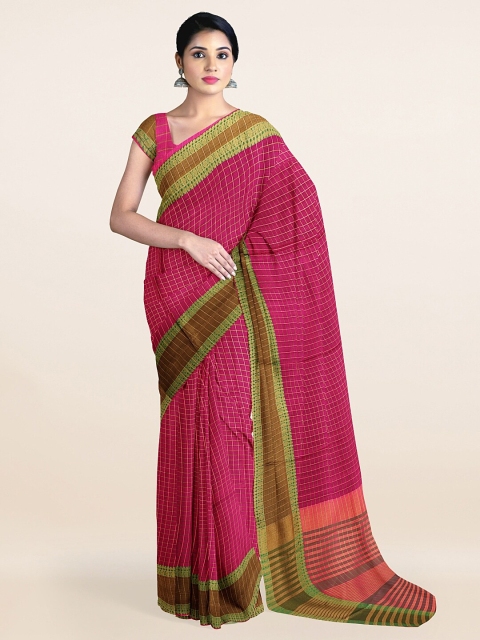 Pothys Pink & Green Checked Zari Saree