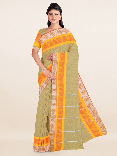 Pothys Green & Orange Ethnic Motifs Zari Art Silk Saree