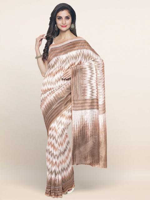 Pothys Off White Geometric Printed Saree