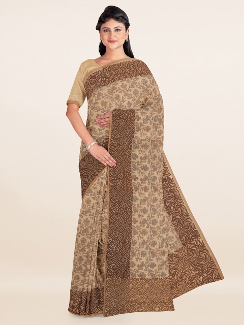 Pothys Beige & Brown Floral Saree