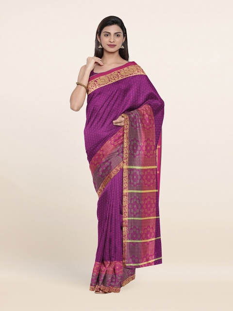 Pothys Violet & Gold-Toned Ethnic Motifs Zari Art Silk Saree