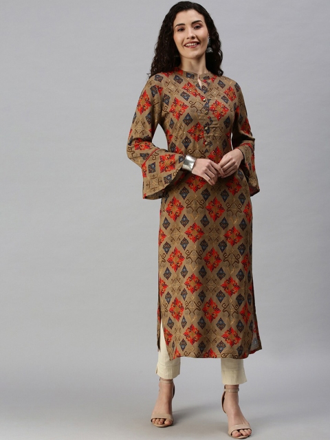 SHOWOFF Women Brown Ethnic Motifs Mandarin Collar Sequinned Straight Flared Sleeves Kurta
SHOWOFF Women Brown Ethnic Motifs Mandarin Collar Sequinned Straight Flared Sleeves Kurta