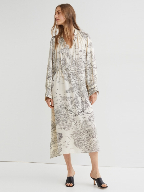 H&M Women Beige Drawstring Dress