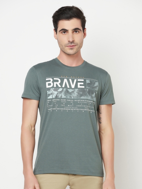 Octave Men Olive Green Graphic Printed T-shirt