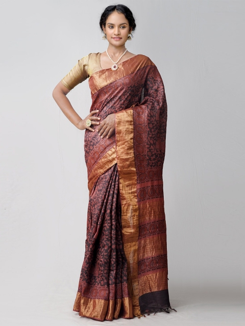 Unnati Silks Purple & Gold-Toned Printed Zari Handloom Sustainable Pure Silk Tussar Saree
Unnati Silks Purple & Gold-Toned Printed Zari Handloom Sustainable Pure Silk Tussar Saree