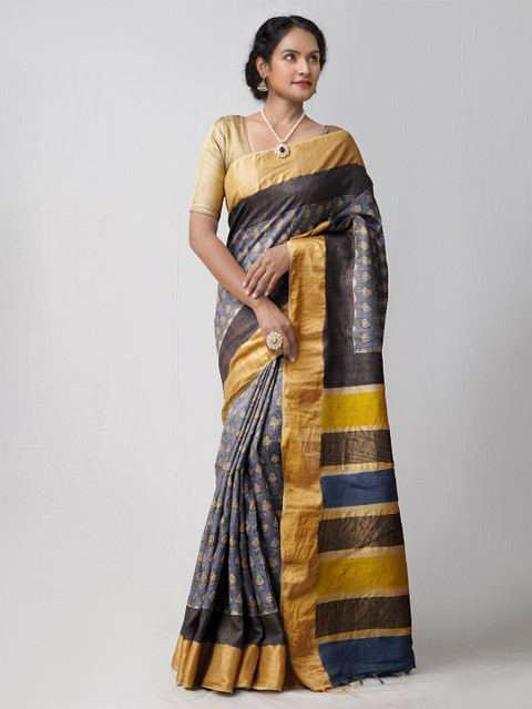 Unnati Silks Blue & Beige Block Printed Handloom Sustainable Pure Silk Bengal Tussar Saree
Unnati Silks Blue & Beige Block Printed Handloom Sustainable Pure Silk Bengal Tussar Saree