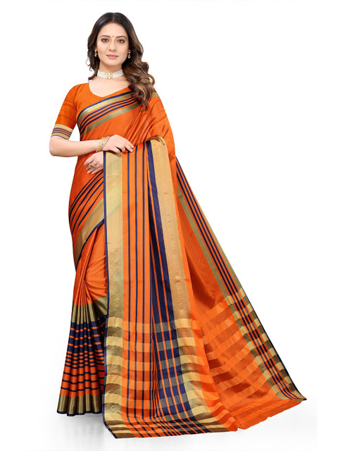 Viva N Diva Orange & Blue Striped Zari Silk Blend Saree
Viva N Diva Orange & Blue Striped Zari Silk Blend Saree