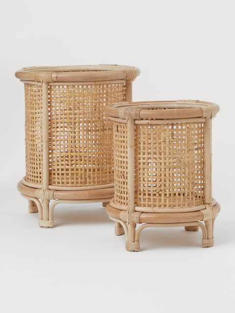 H&M Beige Rattan Plant Pot