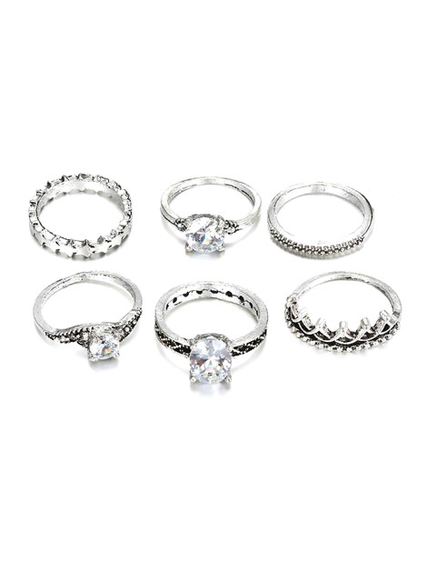 KACY Set Of 6 Sterling Silver Silver-Plated Cubic Zirconia Crystal Studded Finger Rings
KACY Set Of 6 Sterling Silver Silver-Plated Cubic Zirconia Crystal Studded Finger Rings