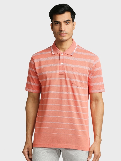 ColorPlus Men Orange Cotton Striped Polo Collar T-shirt