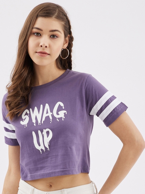 Rodzen Women Purple Typography Printed T-shirt