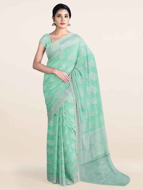 Pothys Green & Silver-Toned Woven Design Zari Pure Cotton Saree