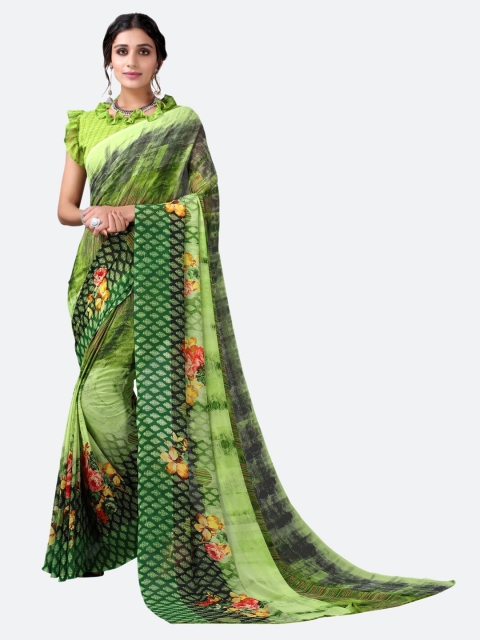 KALINI Green Floral Printed Saree
