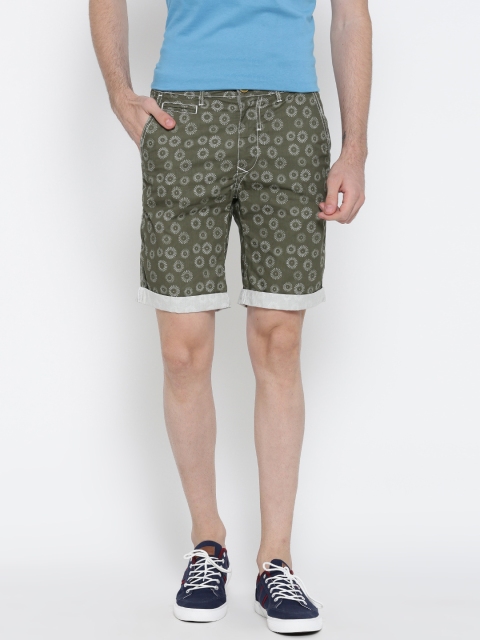 BLEND Men Olive Green Original Fit Printed Shorts