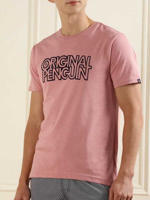 Original Penguin Men Pink Typography Printed Cotton T-shirt