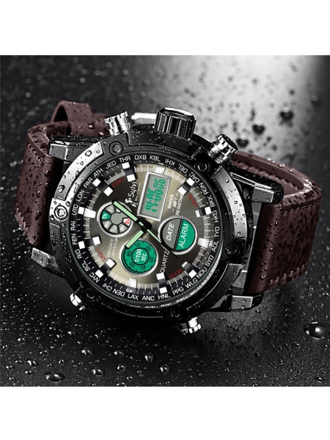 Sylvi Men Black Dial & Leather Bracelet Style Straps Analogue and Digital Watch 3022-Coffee1, Beige
Sylvi Men Black Dial & Leather Bracelet Style Straps Analogue and Digital Watch 3022-Coffee1, Beige
