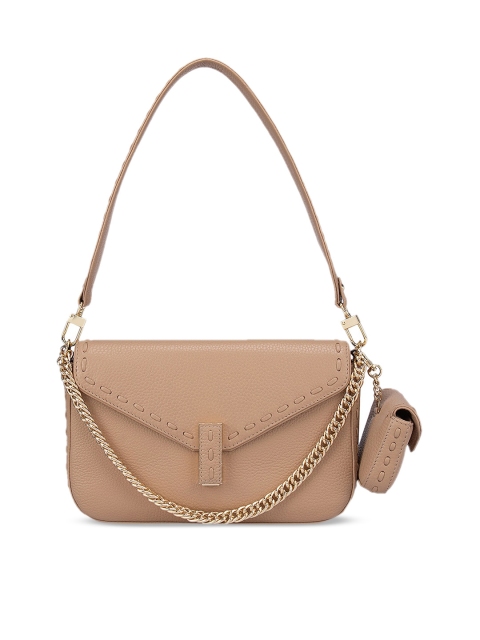 Da Milano Women Beige Textured Leather Sling Bag
