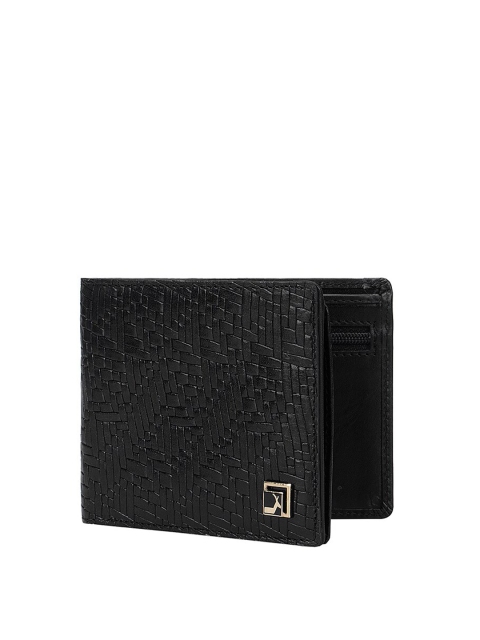 Da Milano Men Black Textured Leather Two Fold Wallet