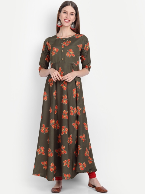 KALINI Women Brown Floral Printed Crepe Anarkali Kurta