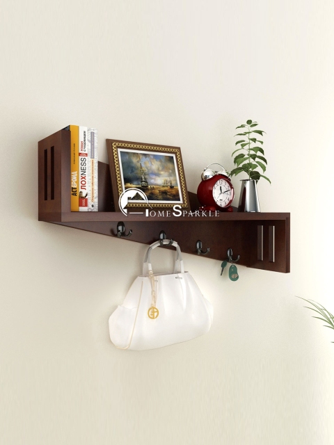 Home Sparkle Brown Wall Shelf with Key Holders