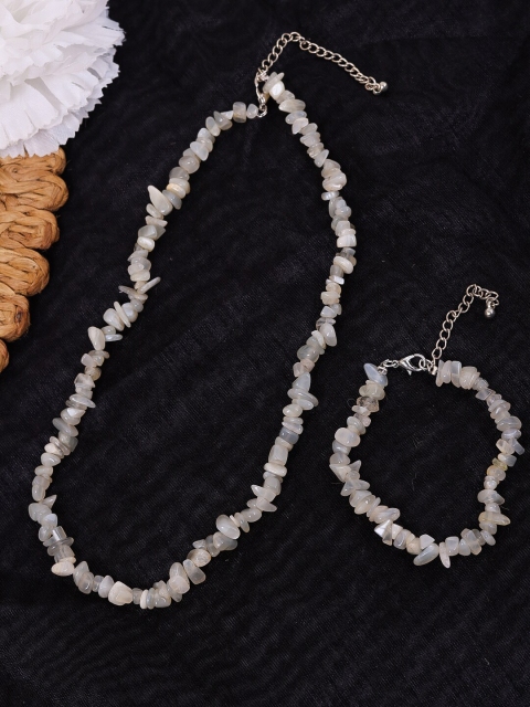 DIVA WALK Silver-Plated Baby Pink Beaded Jewellery Set
