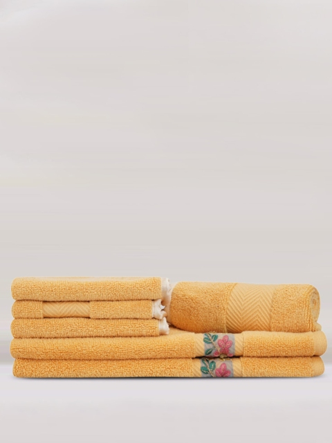 LUSH & BEYOND Set of 6 Yellow Solid Cotton 500 GSM Towel Set